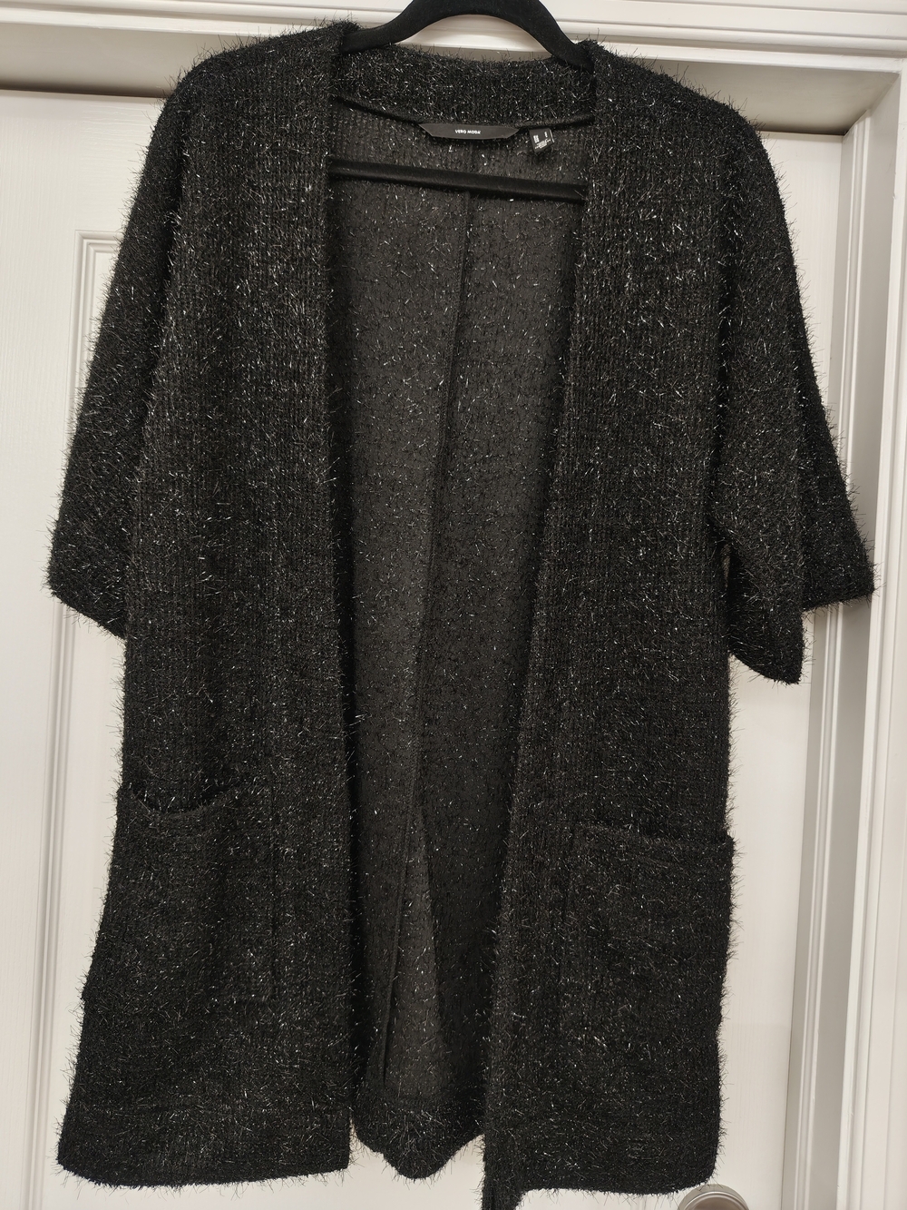 Vero Moda Black Sparkle Open-Front Short-Sleeve Cardigan